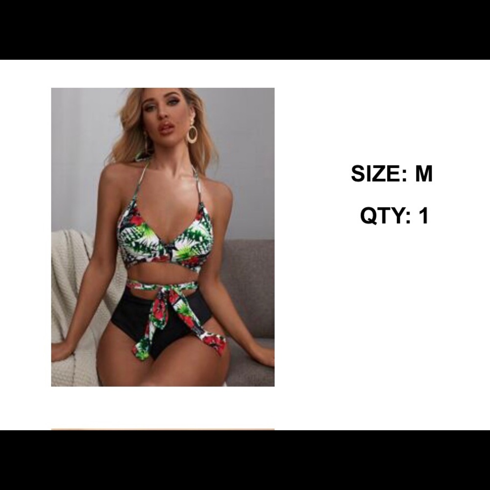 Tropical Knot Front Halter One Piece Swimwear